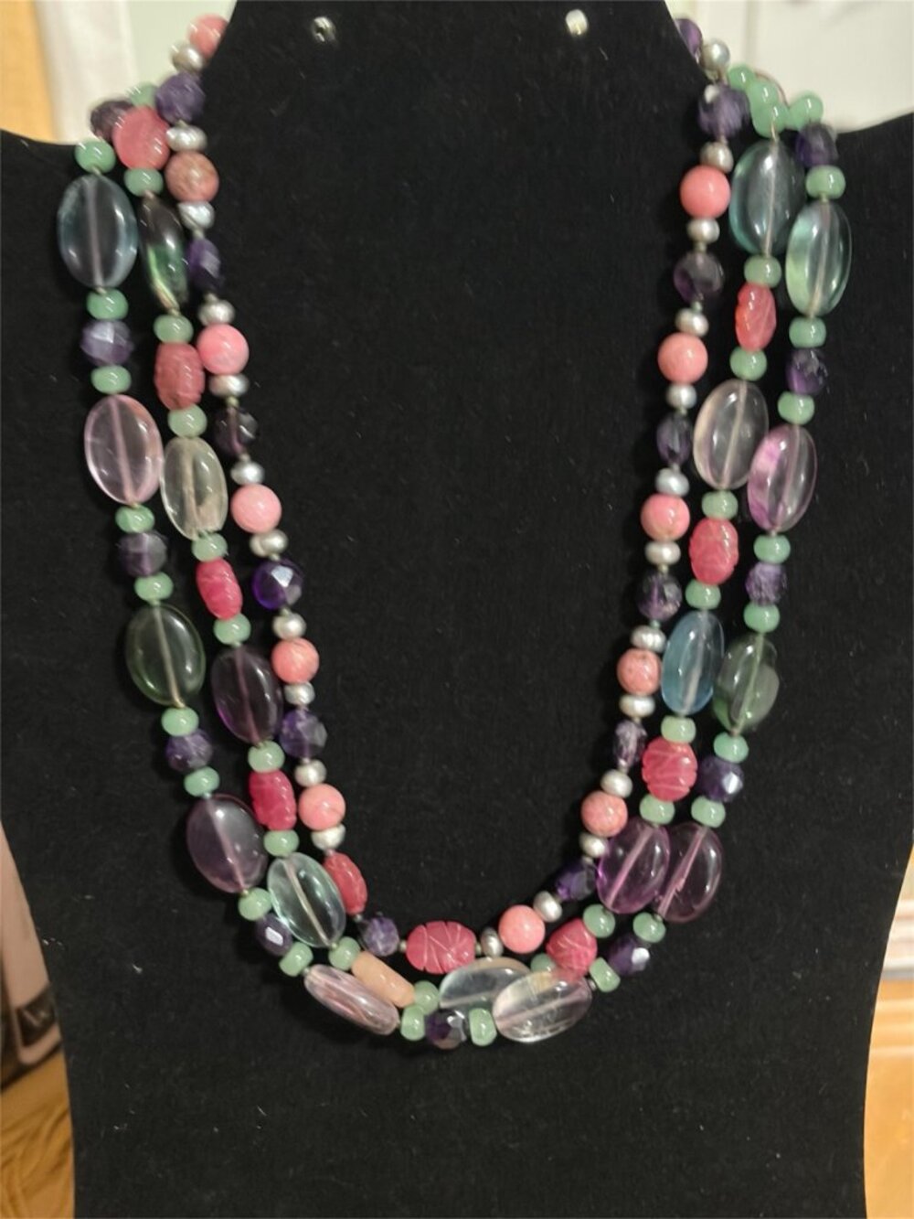 Tourmaline and Amethyst AUTHENTIC STONES Triple Strand of Necklaces